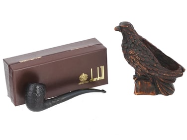 ENGLISH EAGLE PIPE HOLDER AND DUNHILL PIPE 1970S