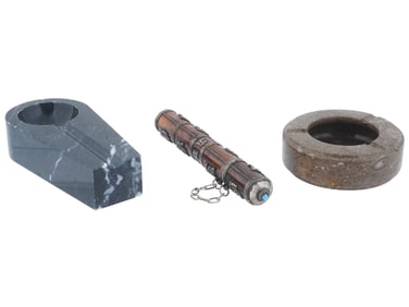 VINTAGE MARBLE CIGAR ASHTRAYS AND INCENSE STICK HOLDER
