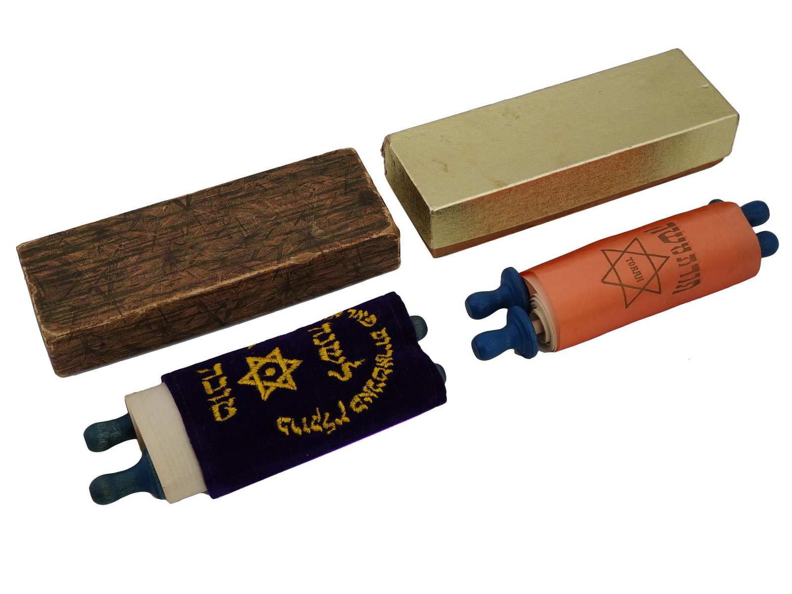 PAIR OF VINTAGE TORAH SCROLLS WITH COVERS AND CASES (1 of 5)