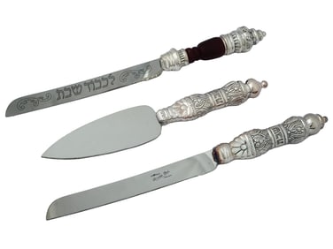 ENGLISH JUDAICA SILVER CHALLAH KNIVES CAKE SERVER