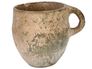 ANCIENT GRECO ROMAN HANDLED TERRACOTTA POTTERY MUG