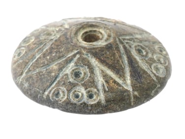 ANCIENT ROMAN CARVED STONE SPINDLE WHORL DECORATED