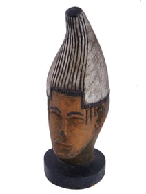 VINTAGE AFRICAN BENIN WOODEN HEAD OF QUEEN IDIA