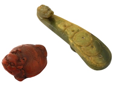 LOT OF GREEN JADE RUYI SCEPTER DRAGON FIGURINES