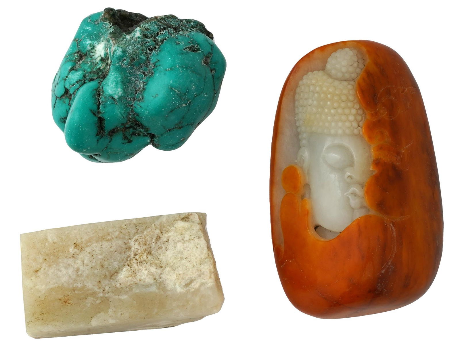 COLLECTION OF CARVED JADE TURQUOISE STONES AMULET (1 of 5)