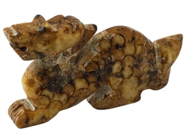 ANTIQUE CHINESE QILIN CARVED BROWNISH JADE STATUE