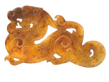 CHINESE HAND CARVED JADE DRAGON PLAQUE