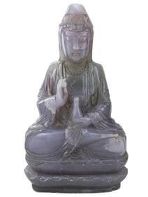 VERY HEAVY HAND CARVED AMETHYST STATUE OF GUANYIN