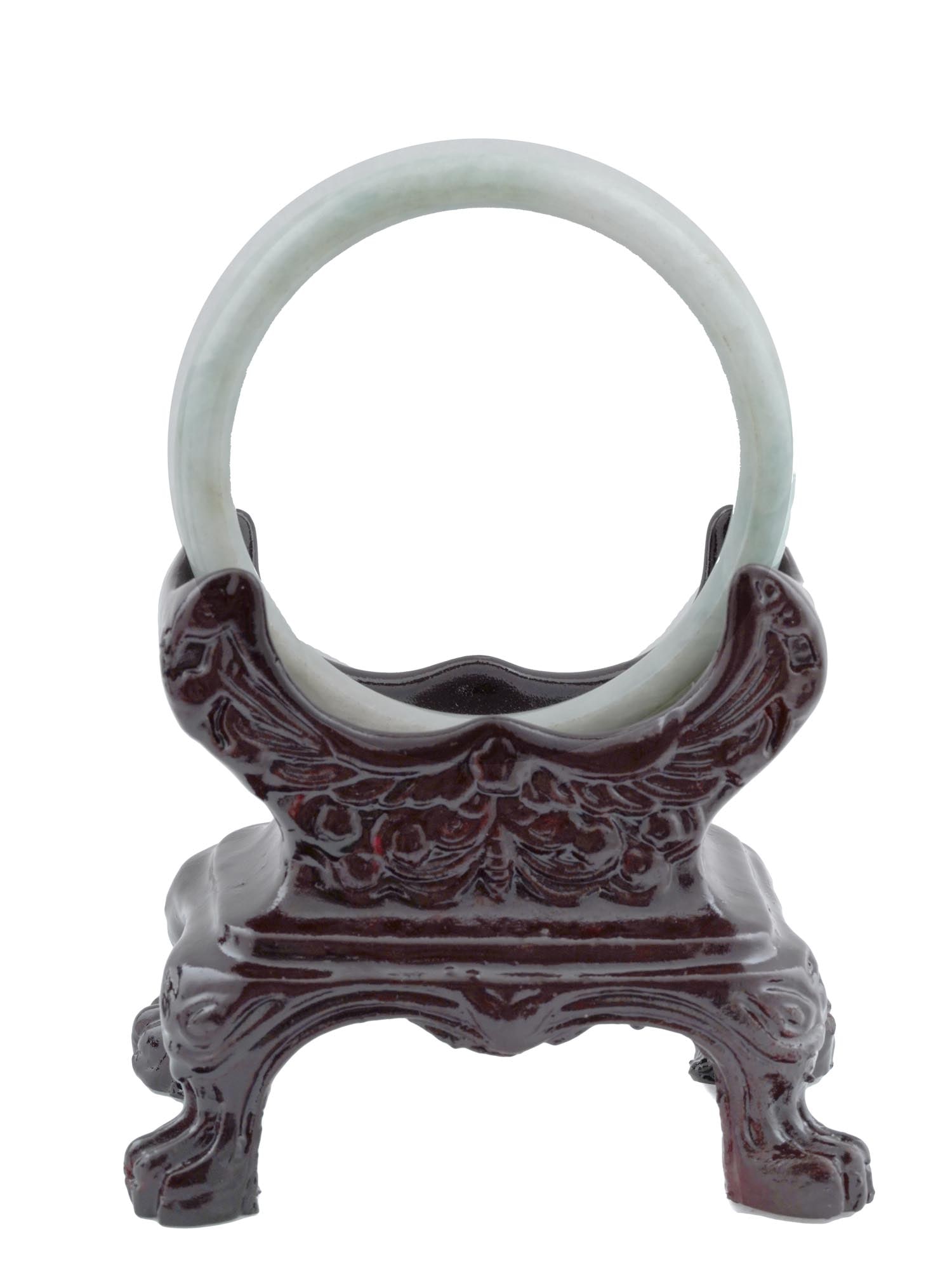 CHINESE CARVED JADE BANGLE BRACELET W WOOD STAND (1 of 6)