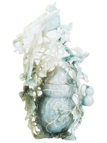 CHINESE HAND CARVED JADE DECOR VASE W BIRD FIGURES