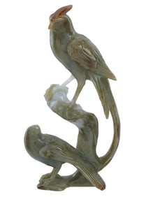 CHINESE HAND CARVED JADE FIGURAL GROUP OF BIRDS