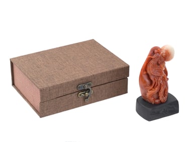 CHINESE PHOENIX BIRD CARVED SHOUSHAN FIGURE W BOX