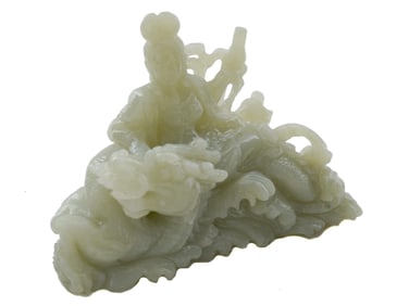 CHINESE CARVED SERPENTINE FIGURE OF GODDESS DRAGON