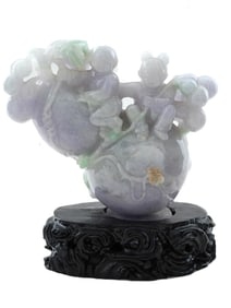 LARGE HAND CARVED LAVENDER JADE STATUE WITH STAND