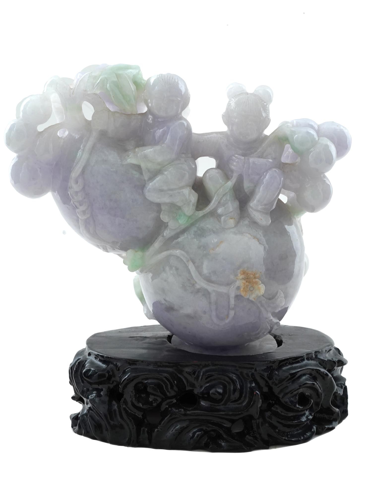 LARGE HAND CARVED LAVENDER JADE STATUE WITH STAND (1 of 9)