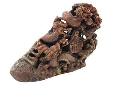 CHINESE DRAGONS HAND CARVED SHOUSHAN FIGURAL GROUP