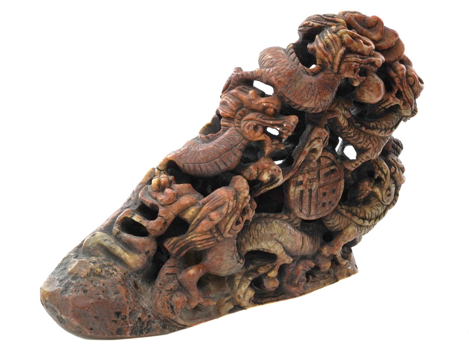 CHINESE DRAGONS HAND CARVED SHOUSHAN FIGURAL GROUP (1 of 7)