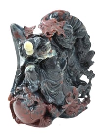 CHINESE HAND CARVED SHOUSHAN STONE FIGURE OF GOD