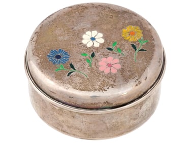 CHINESE STERLING SILVER CHAMPLEVE ENAMEL PILL BOX