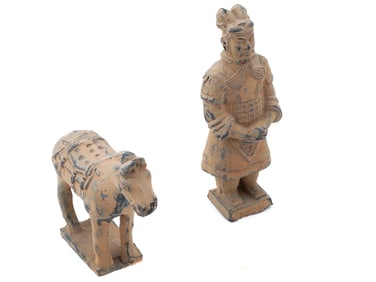 TERRACOTTA CHINESE FIGURINES OF WARRIOR AND HORSE