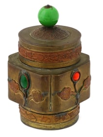 CHINESE BRASS TEA BOX WITH PEKING GLASS CABOCHONS