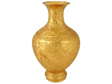 JAPANESE GILT BRONZE VASE WITH FLORAL RELIEF PATTERN