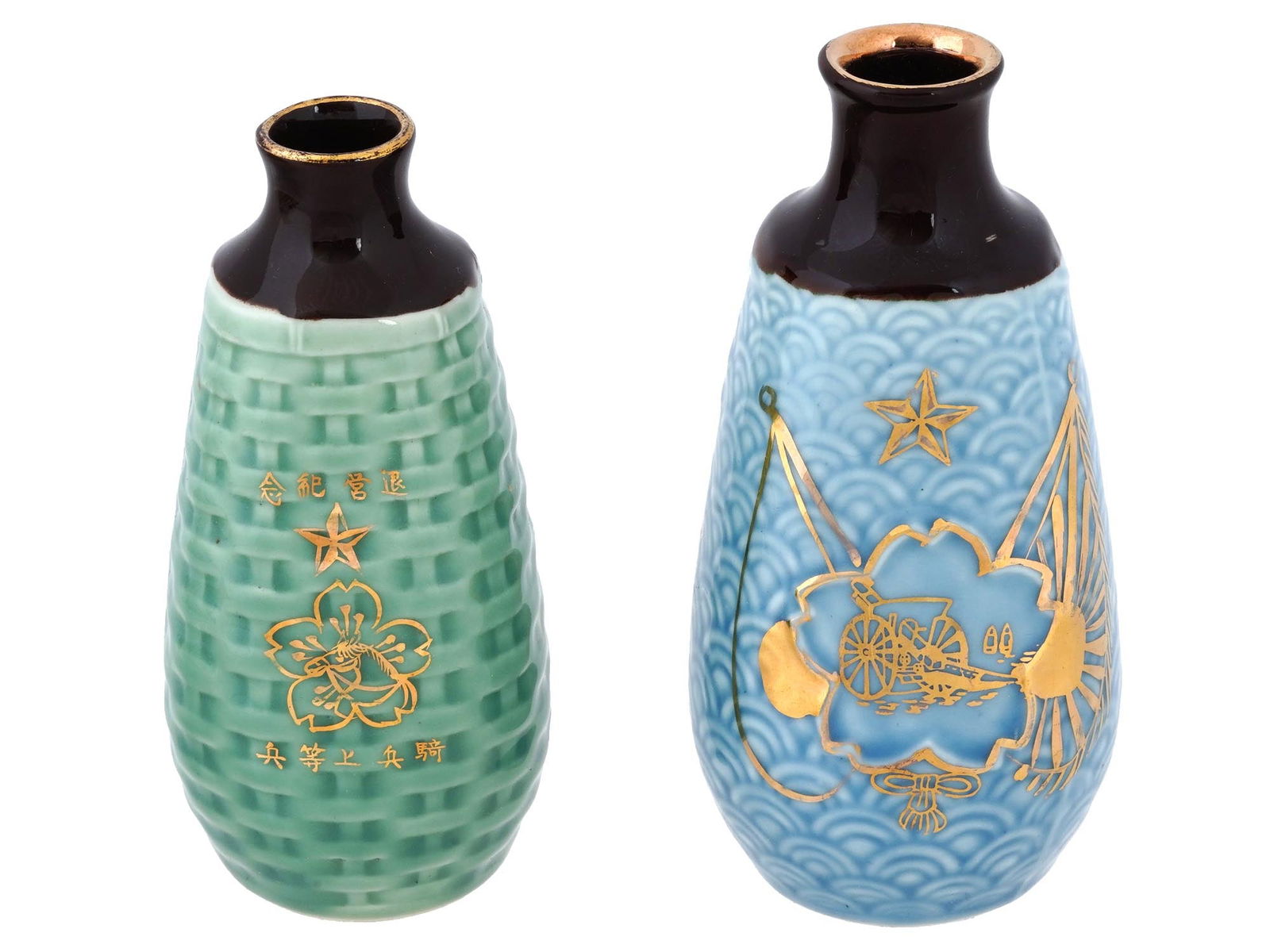 WWII ERA JAPANESE MILITARY POTTERY SAKE BOTTLES (1 of 6)