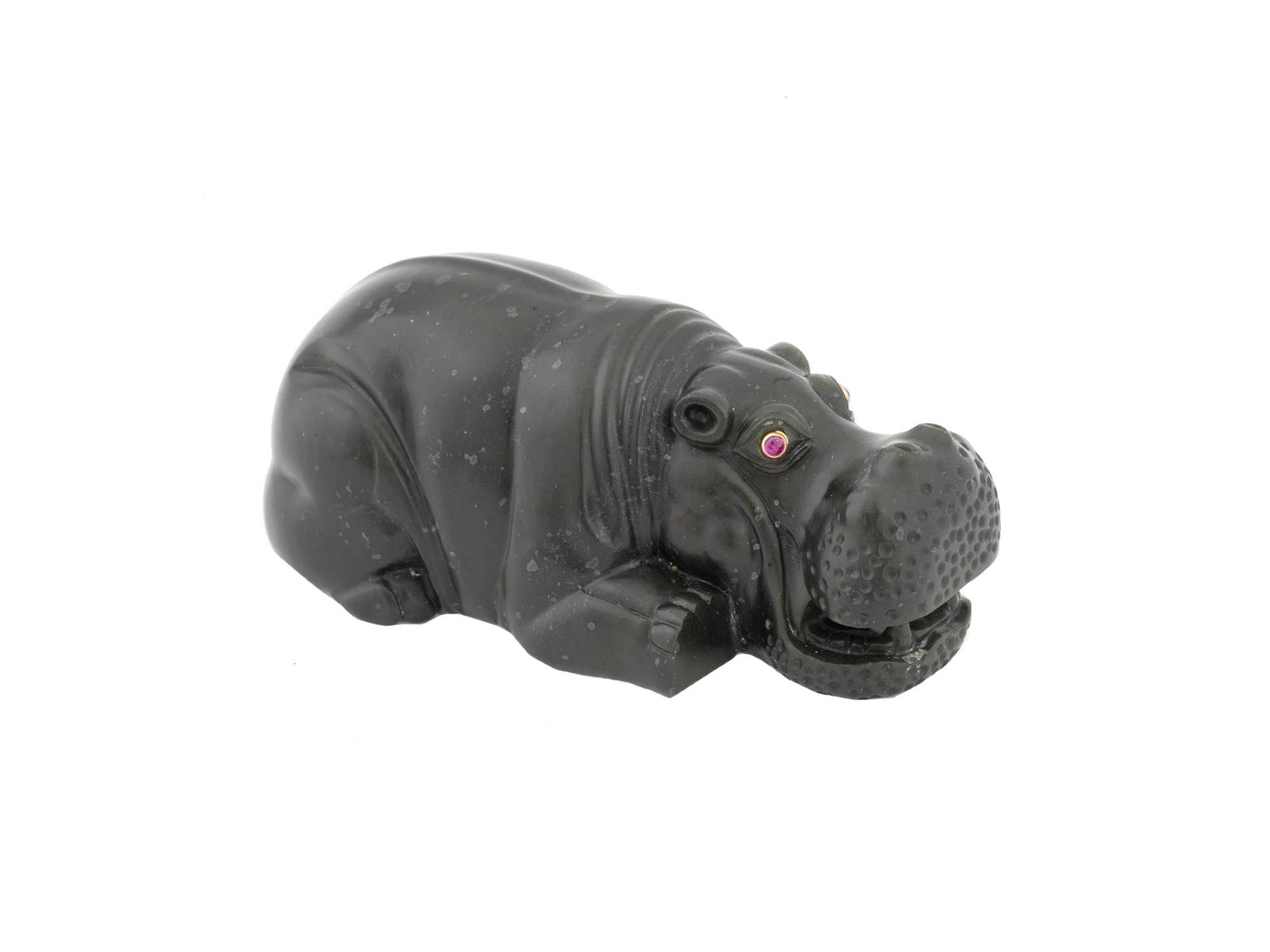 RUSSIAN CARVED BLACK JADE RUBY FIGURE OF A HIPPO (1 of 7)