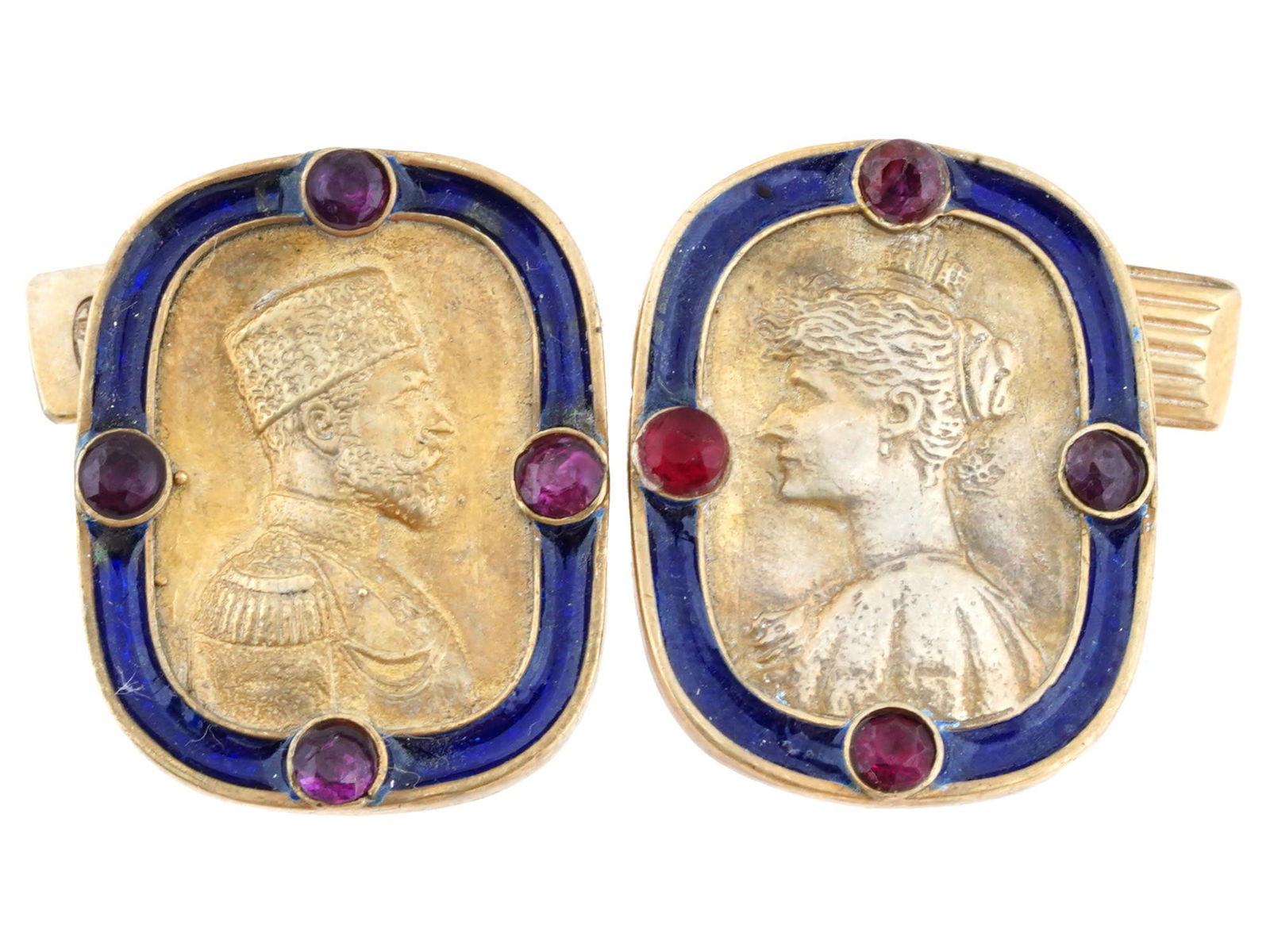 RUSSIAN SILVER ENAMEL NICHOLAS W RUBIES CUFFLINKS (1 of 4)