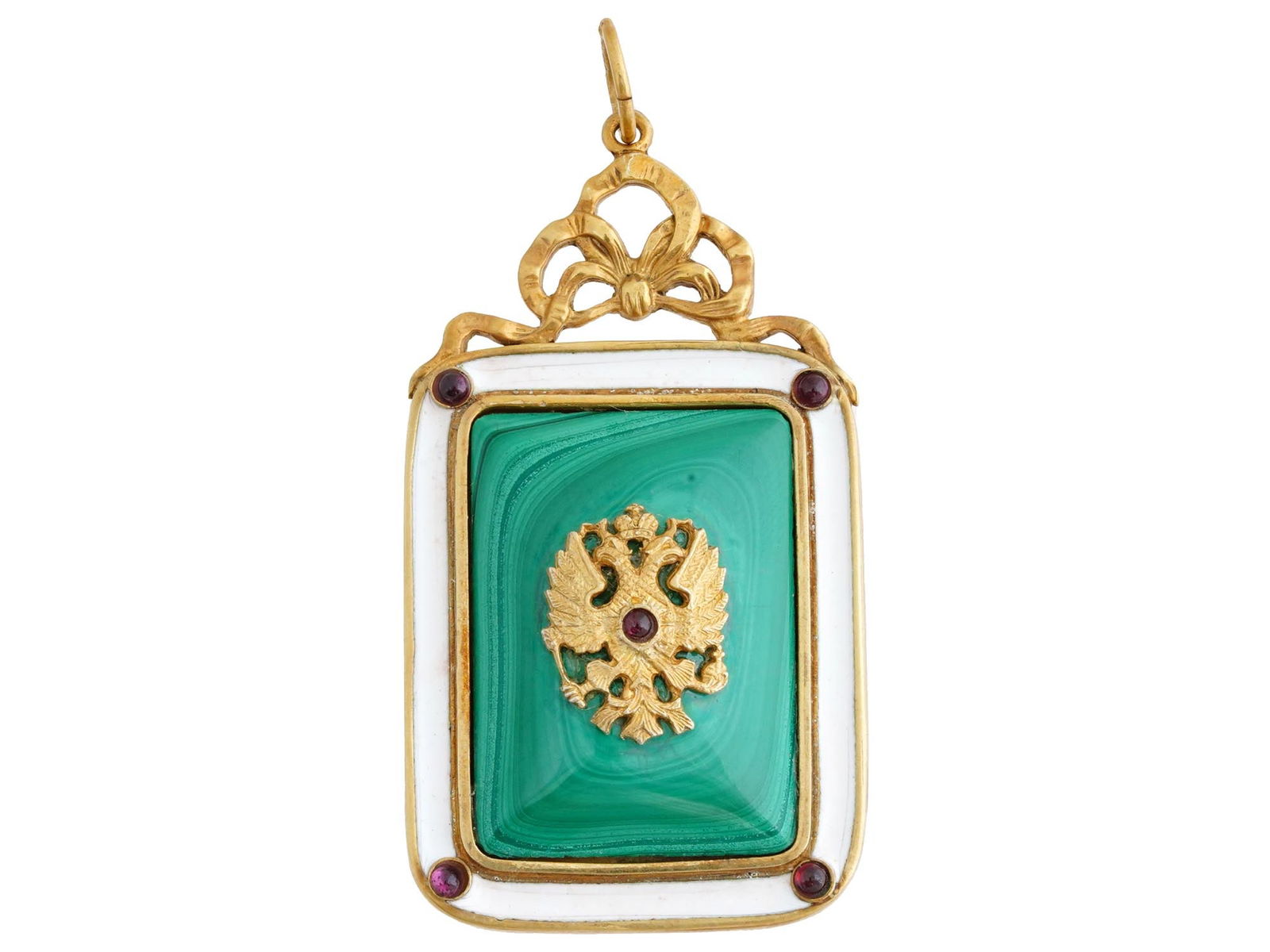 RUSSIAN GILT SILVER ENAMEL MALACHITE EAGLE PENDANT (1 of 5)