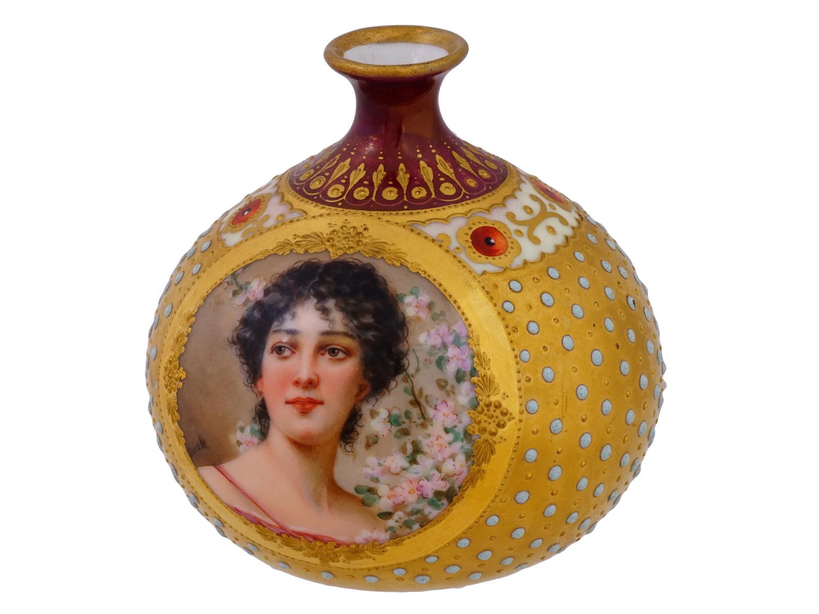 ROYAL VIENNA MANNER ENAMEL PORCELAIN CABINET VASE (1 of 9)