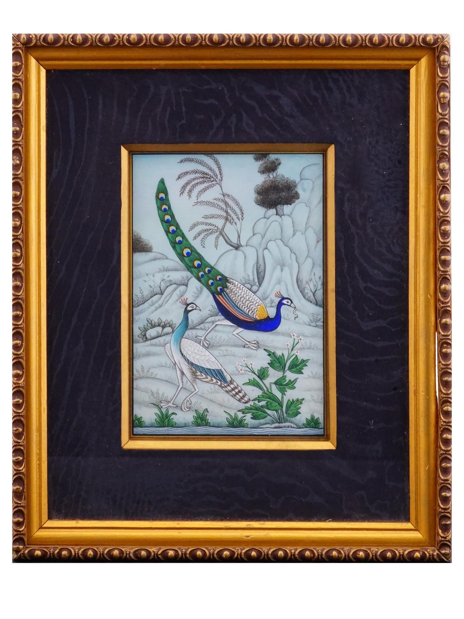 ANTIQUE INDIAN MINIATURE PAINTING OF PEACOCKS (1 of 3)