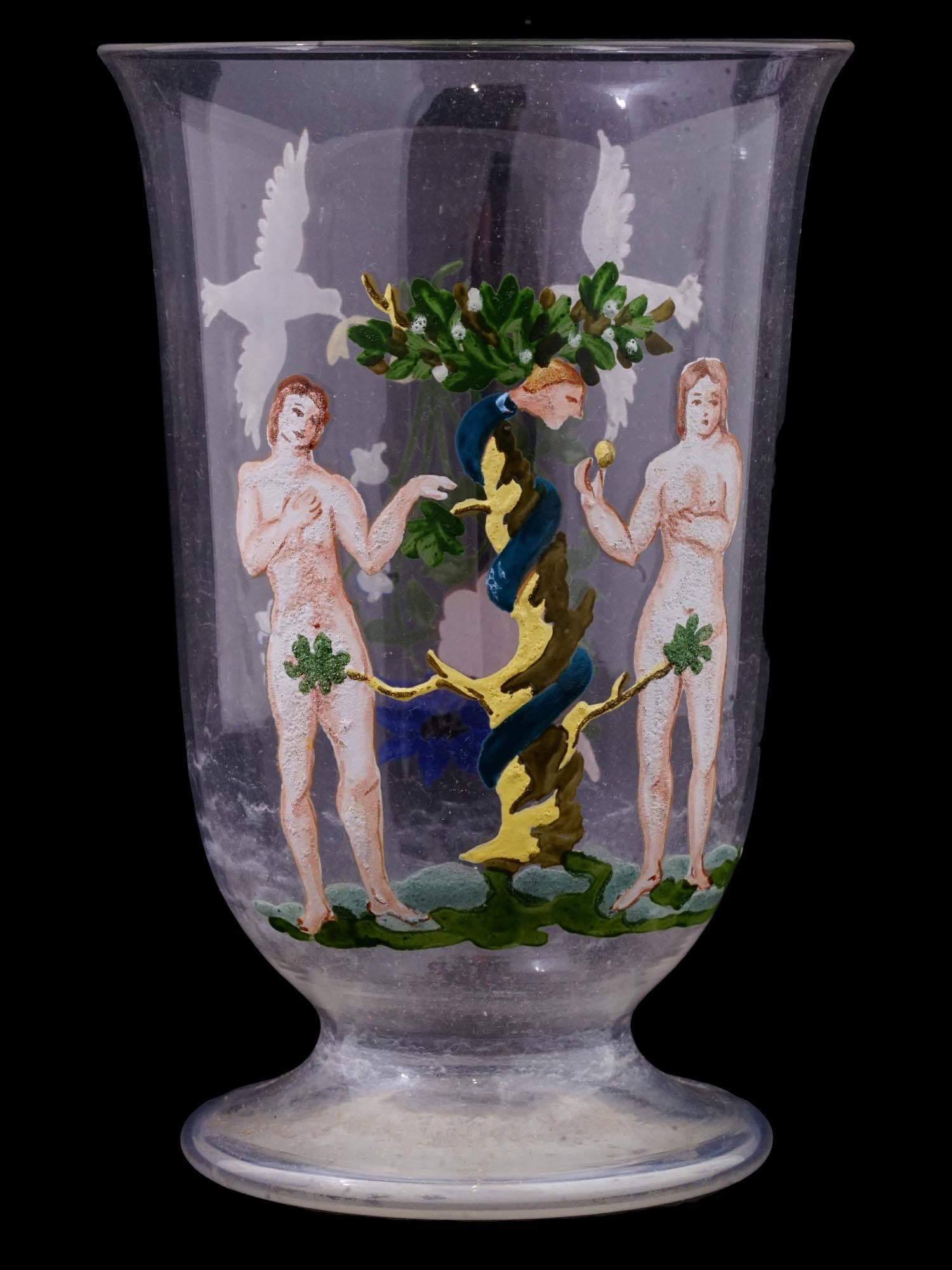 ANTIQUE BOHEMIAN MANNER ADAM EVE ENAMEL ART GOBLET (1 of 7)