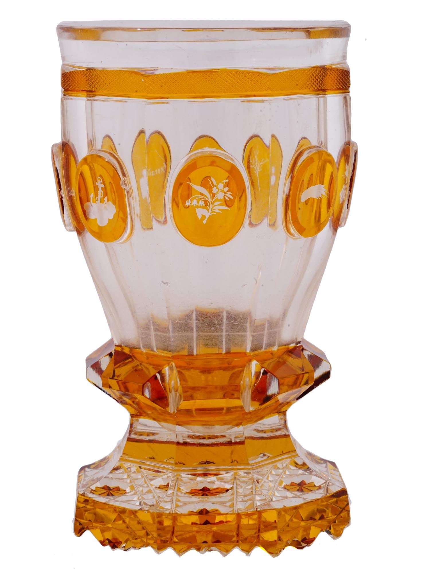 ANTIQUE BOHEMIAN MANNER AMBER CUT GLASS GOBLET (1 of 7)