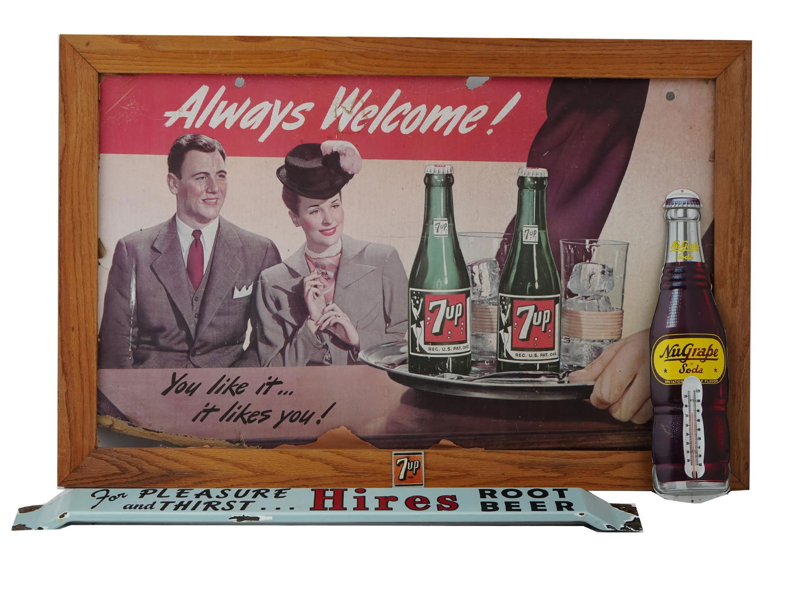 VINTAGE 7UP AND NUGRAPE THERMOMETER ADVERTISING SIGNS (1 of 10)