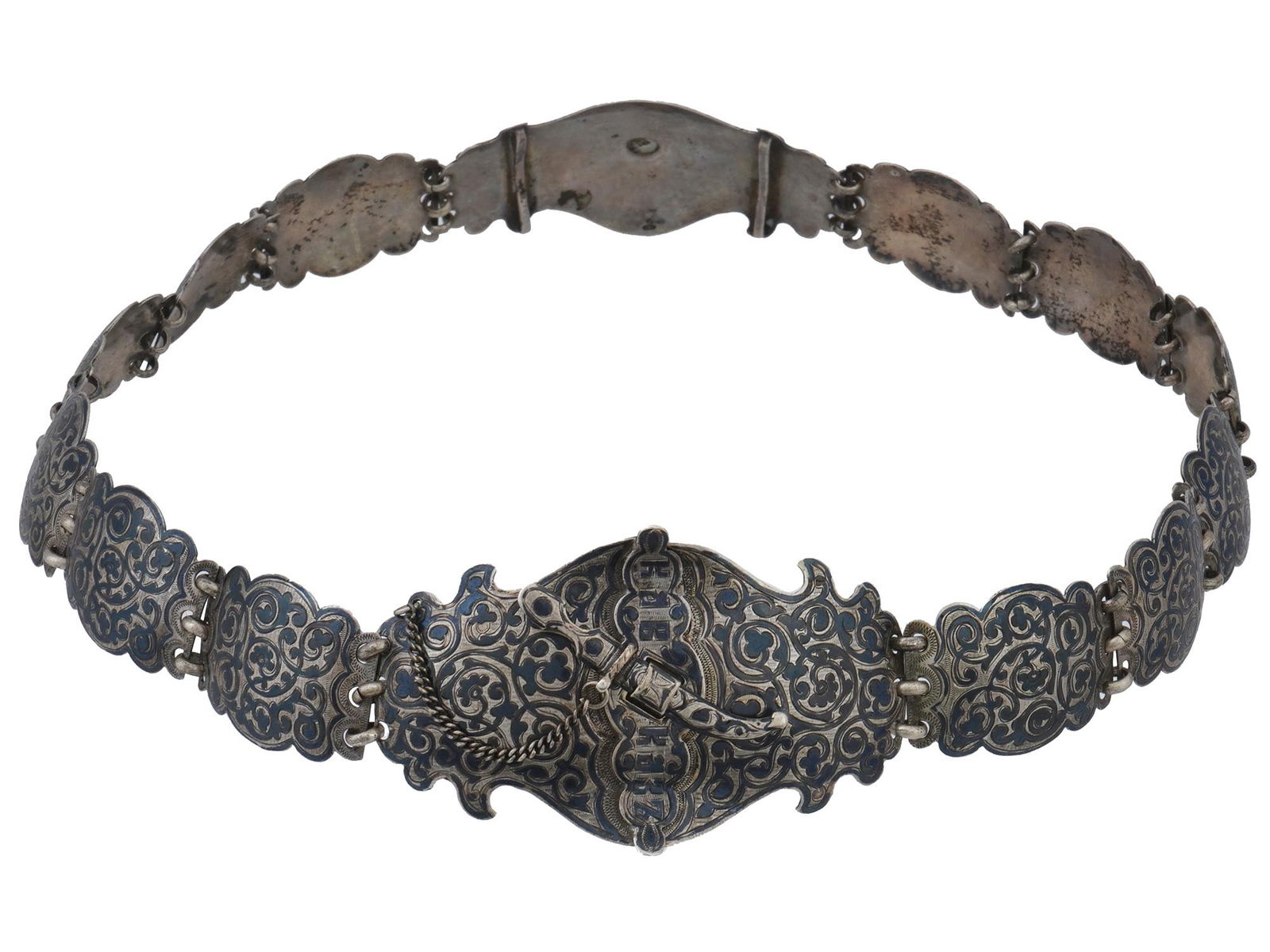 ANTIQUE RUSSIAN SILVER NIELLO BELT W DAGGER CLASP (1 of 8)