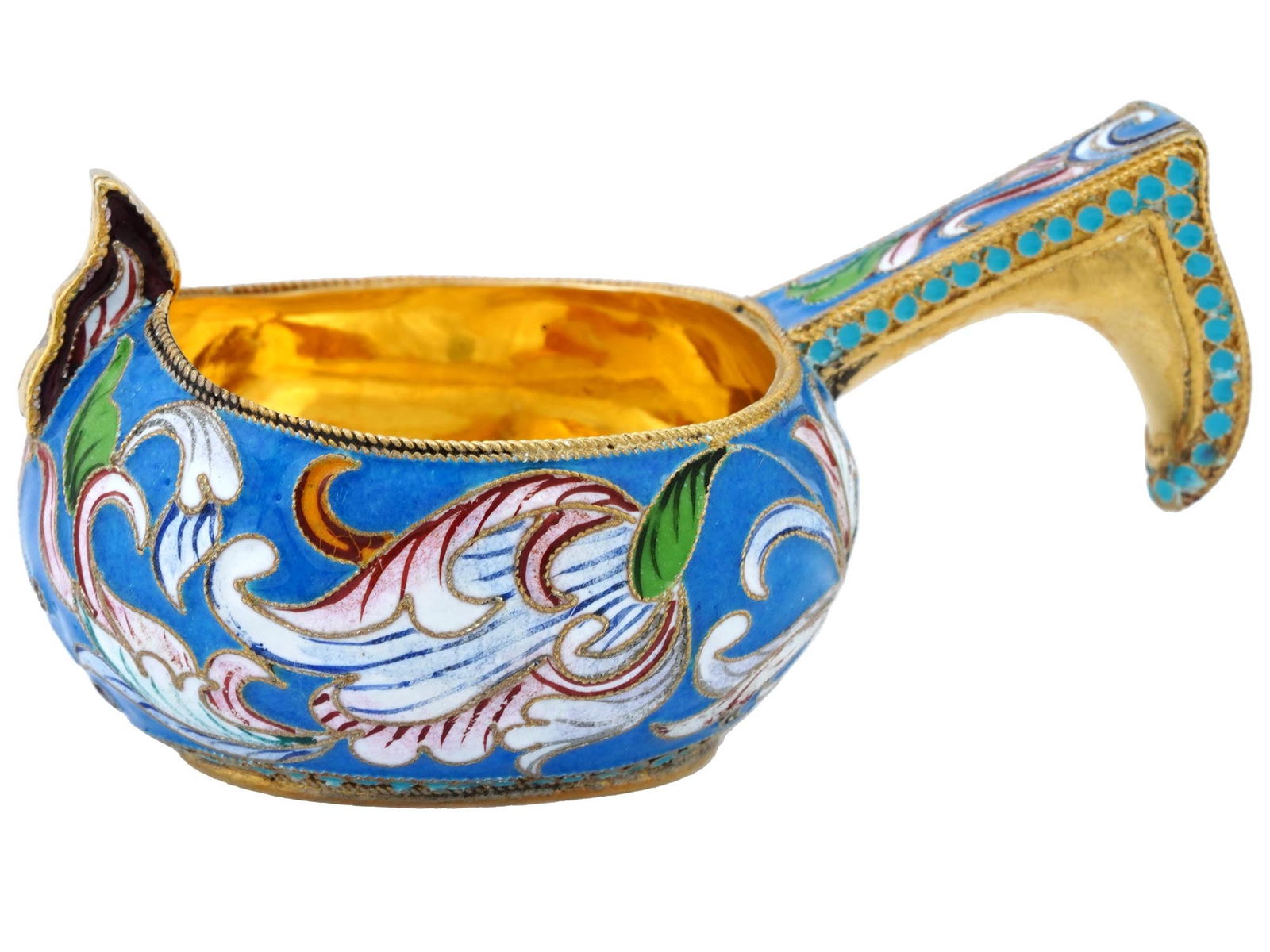 RUSSIAN GILT SILVER CLOISONNE ENAMEL KOVSH LADLE (1 of 8)