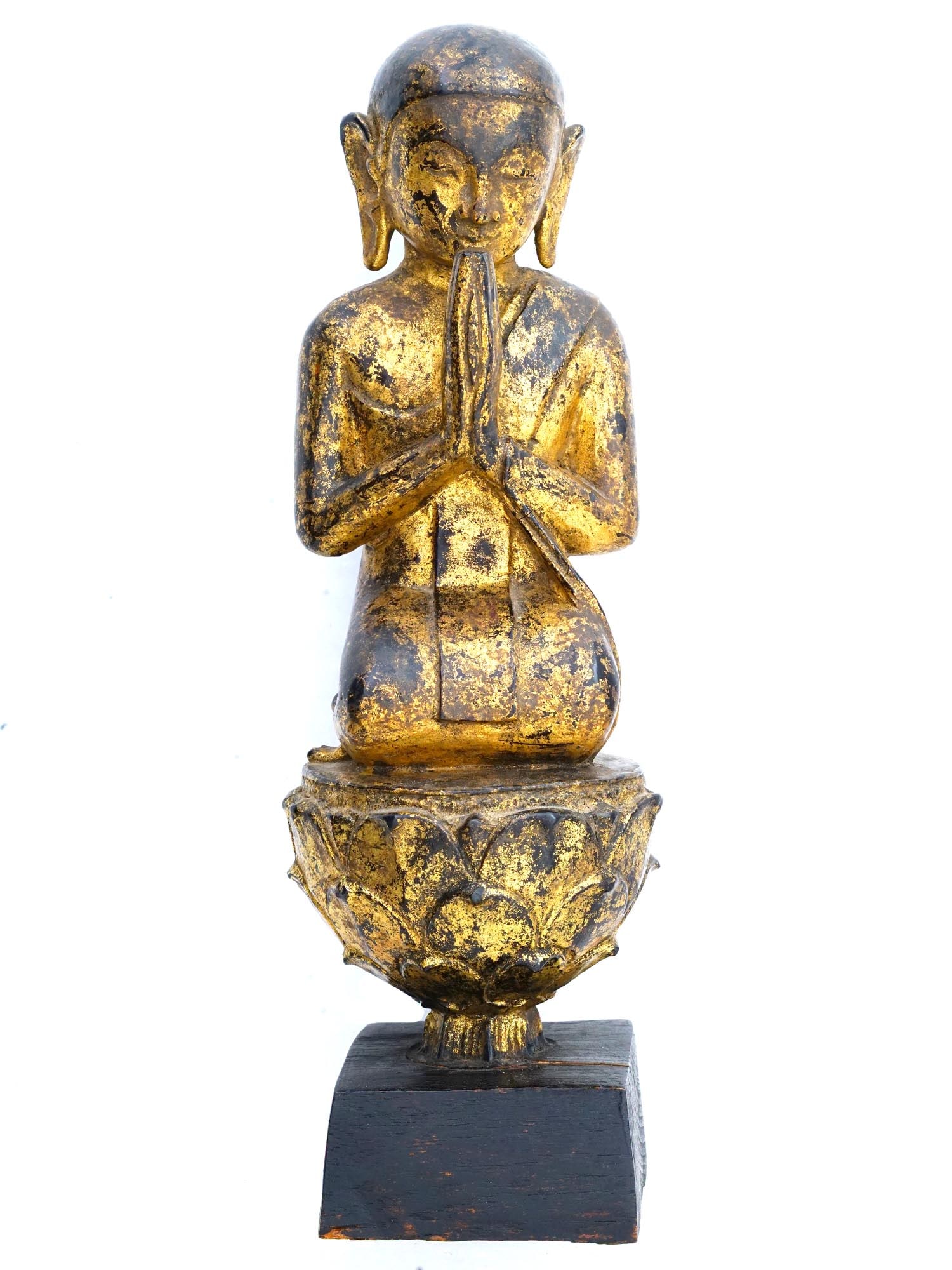 RARE GILDED WOOD STATUE OF SHAN BUDDHA WORSHIPPER (1 of 6)