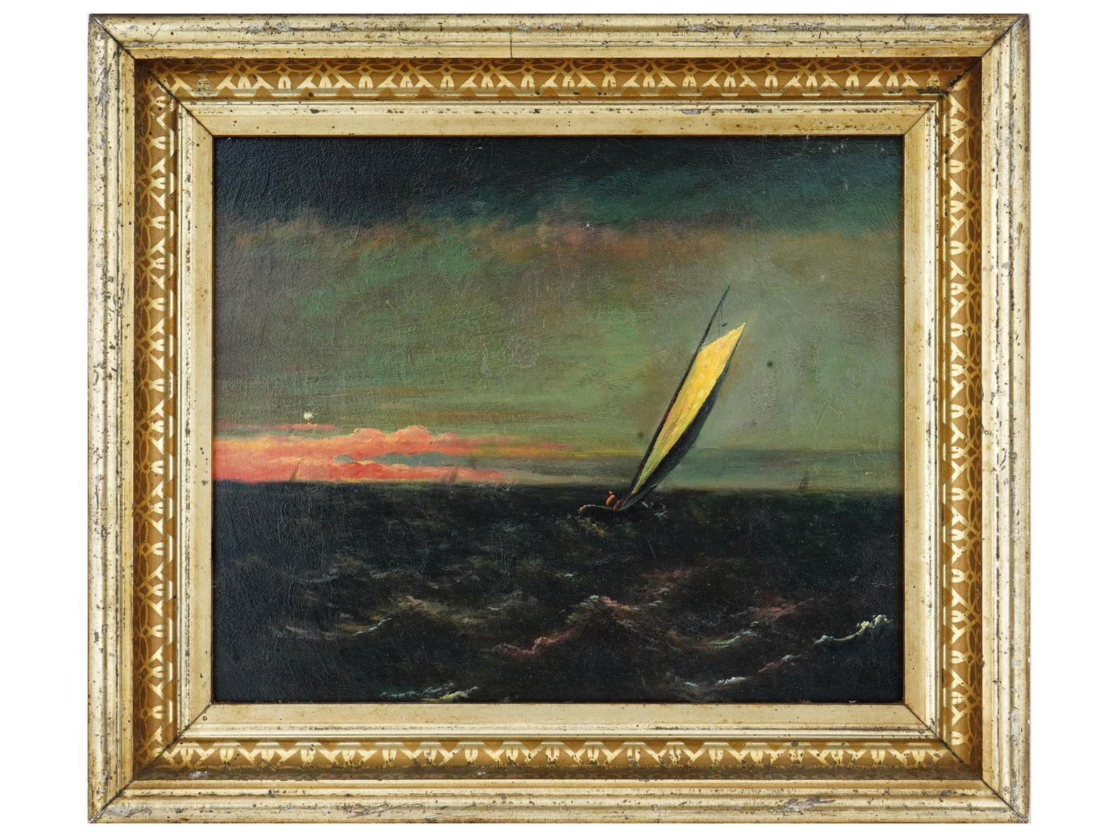 ANTIQUE 19TH C AMERICAN SCHOOL SEASCAPE PAINTING (1 of 4)