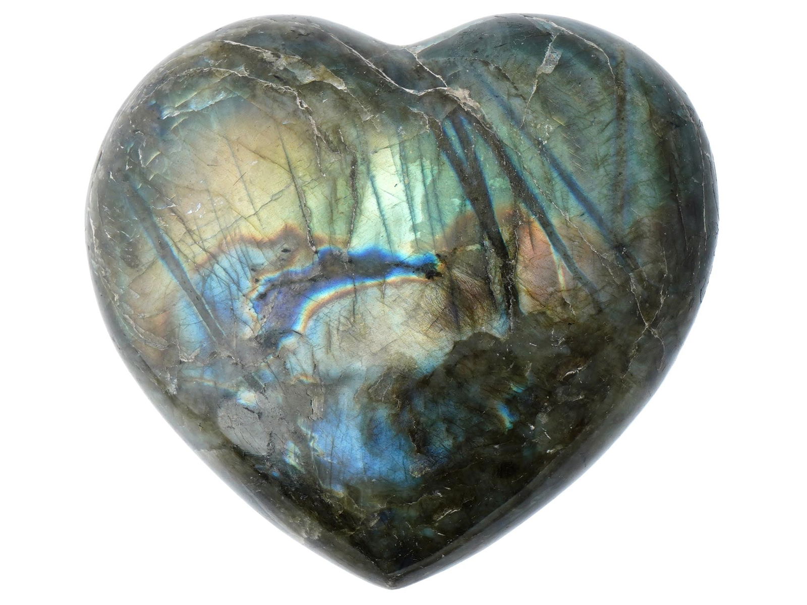 HAND CARVED NATURAL LABRADORITE HEART STONE (1 of 4)