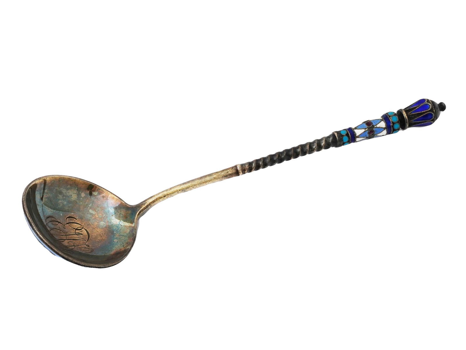 RUSSIAN SILVER ENAMEL SPOON WITH TWISTED STEM (1 of 7)