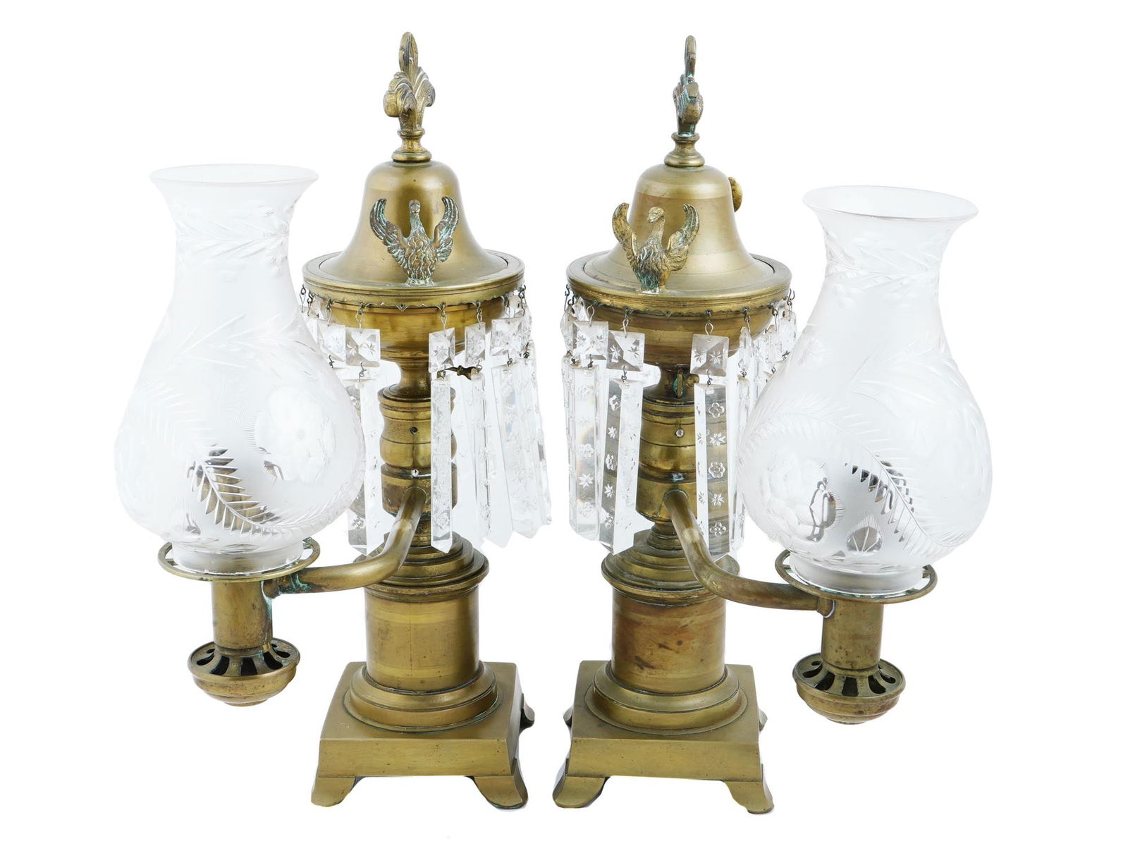 ENGLISH BRONZE ARGAND LAMPS W CUT CRYSTAL GLASS SHADES (1 of 10)