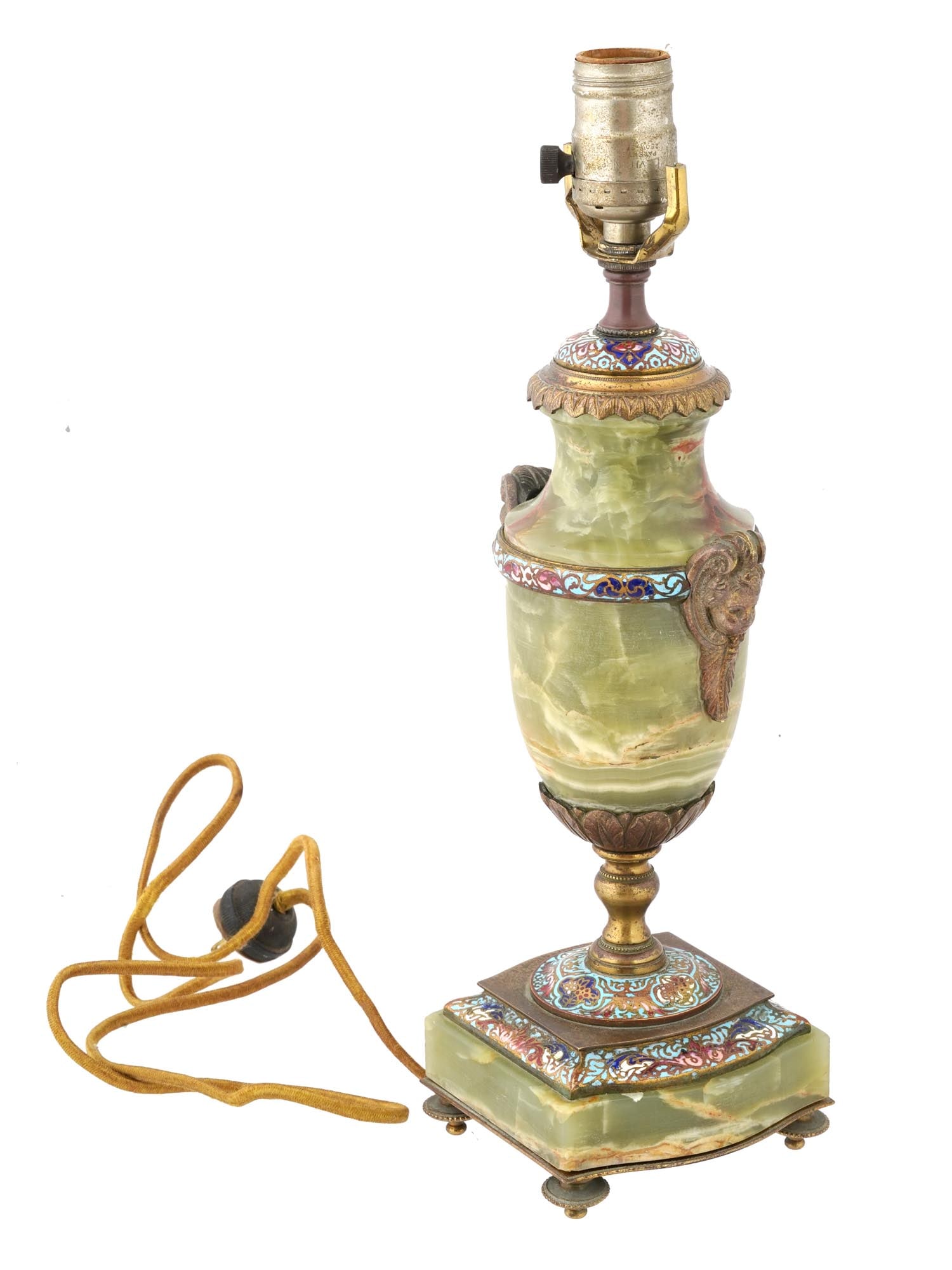 ANTIQUE FRENCH BRONZE CHAMPLEVE ENAMEL ONYX URN LAMP (1 of 8)