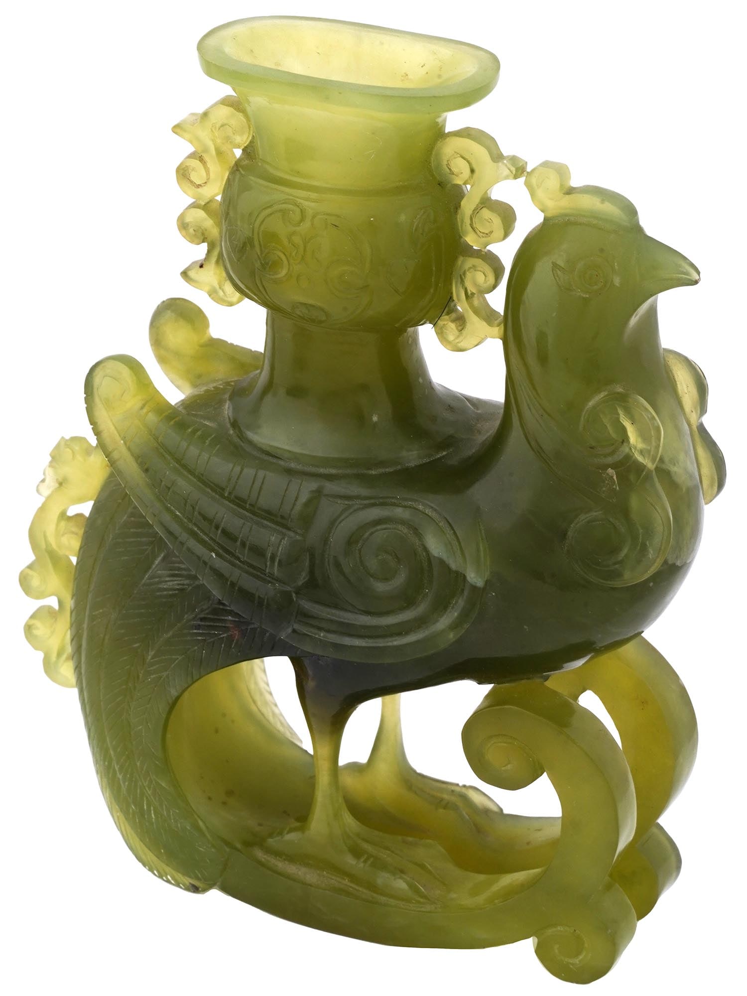 19TH CEN CHINESE GREEN BOWENITE PHOENIX FORM VASE (1 of 9)