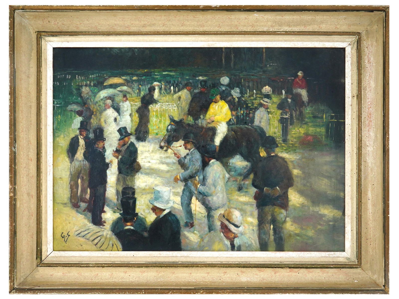 FRENCH IMPRESSIONIST OIL PAINTING HORSE RACE SIGNED (1 of 5)