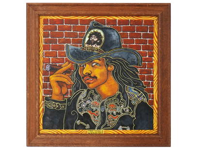 AMERICAN SELF PORTRAIT OIL PAINTING BY MARTIN WONG: Oil on canvas painting by Martin Wong, 1946 to 1999, a Chinese-American artist based in New York. Wong is known for exploring the topic of ethnic and racial identity and cross-cultural phenomena. This
