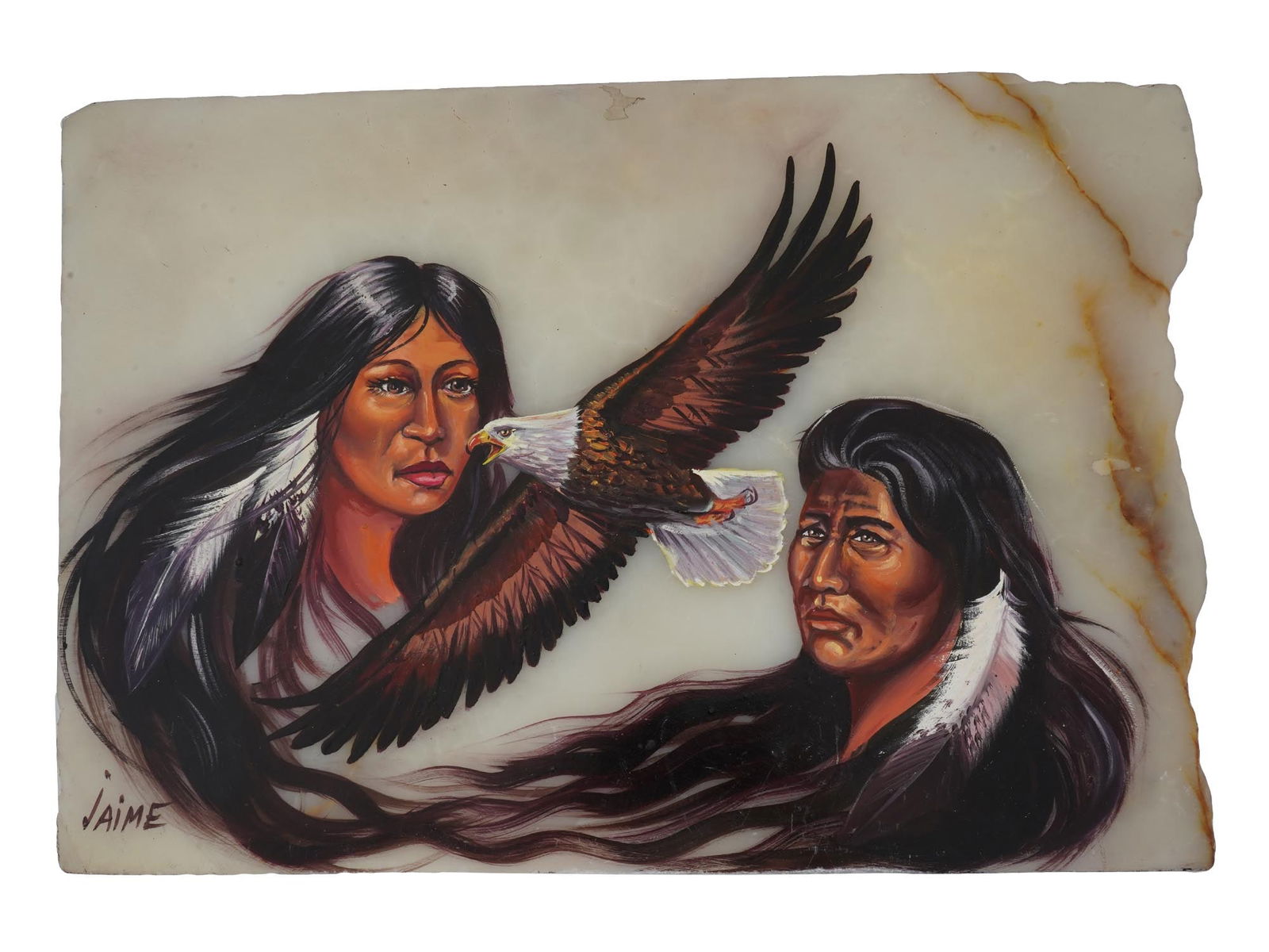 NATIVE AMERICAN OIL PAINTING ON ALABASTER STONE (1 of 3)