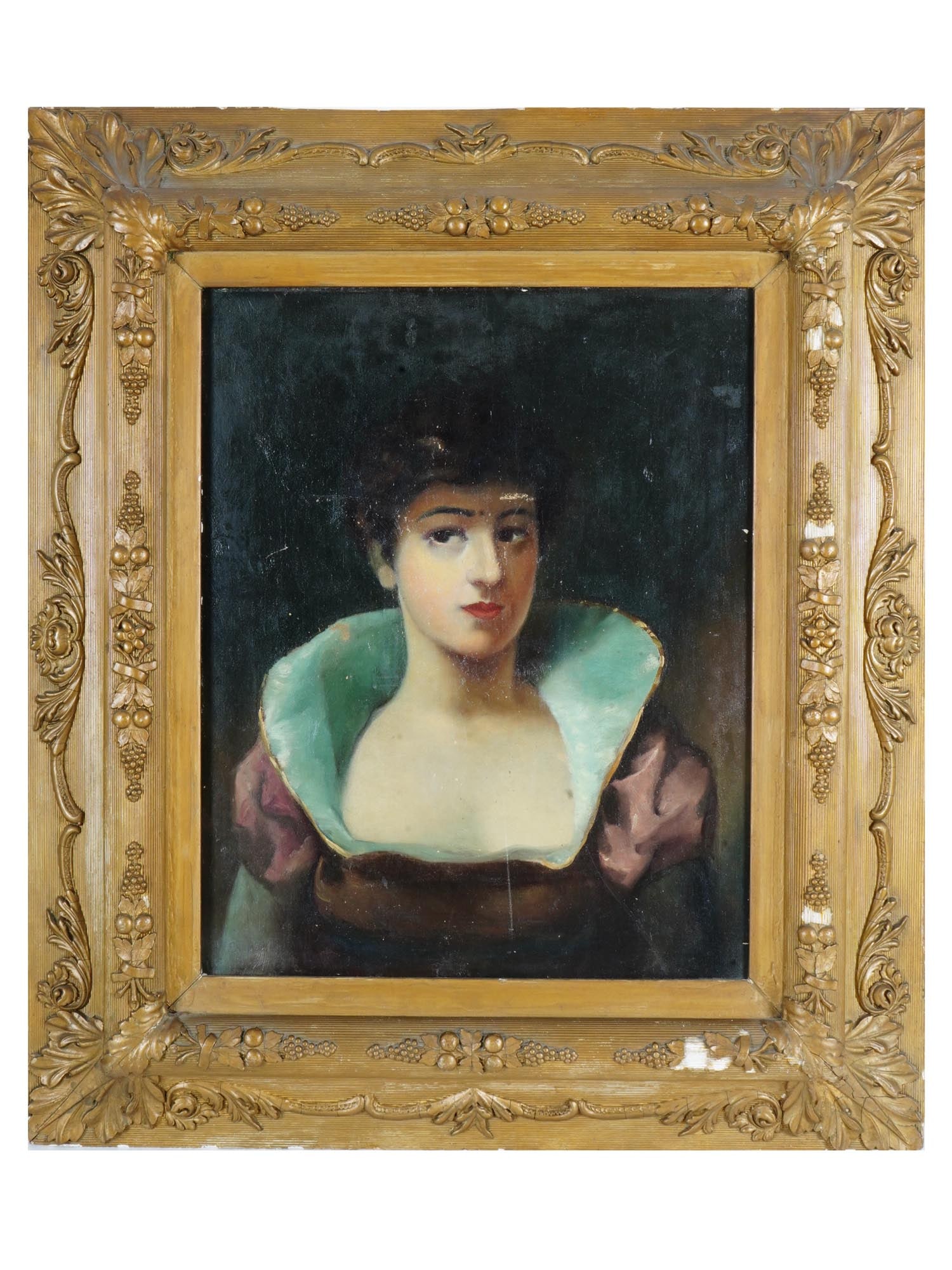 ANTIQUE 19TH C FEMALE PORTRAIT OIL PAINTING SIGNED (1 of 4)