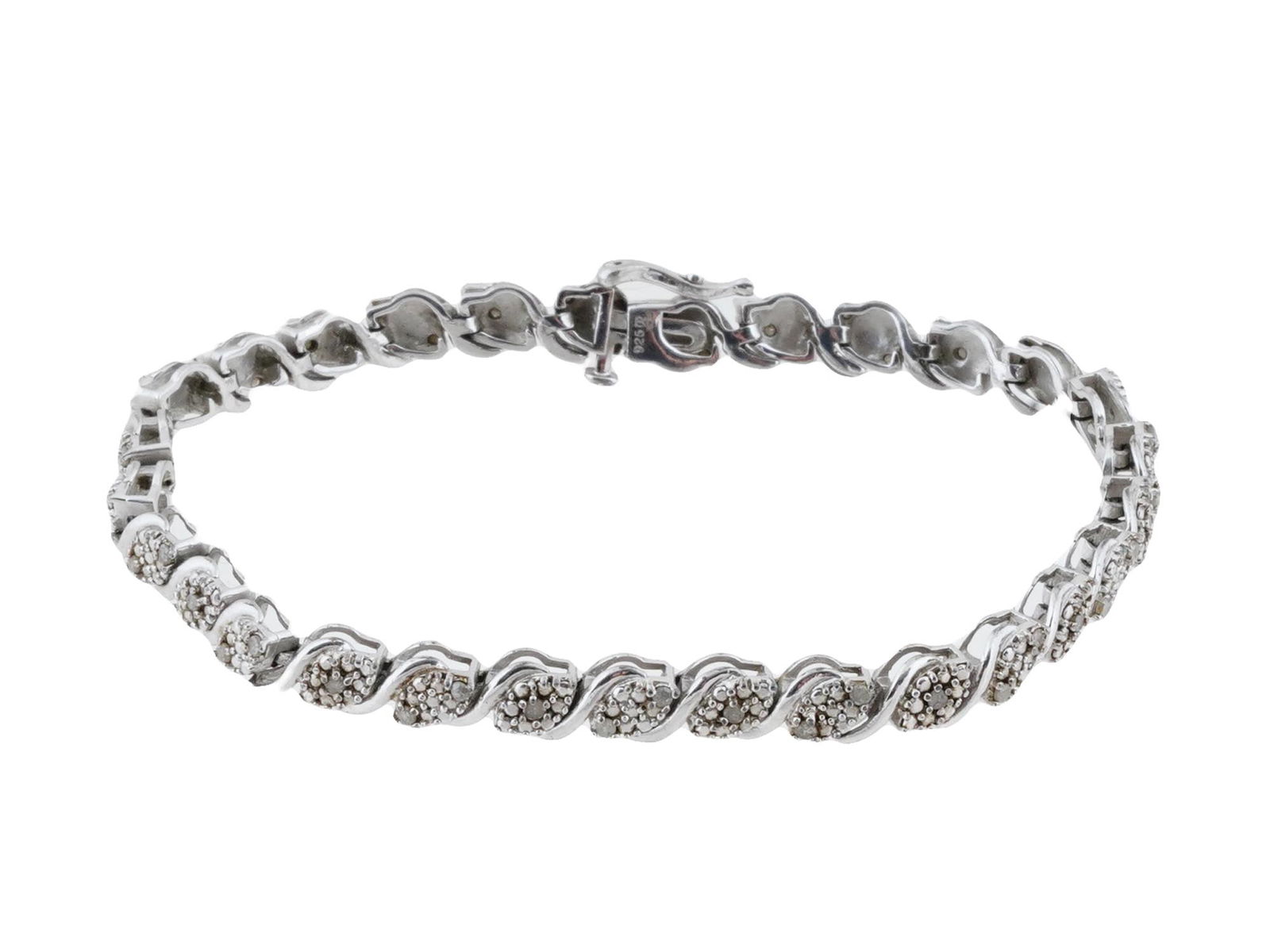 VINTAGE STERLING SILVER DIAMOND TENNIS BRACELET (1 of 4)