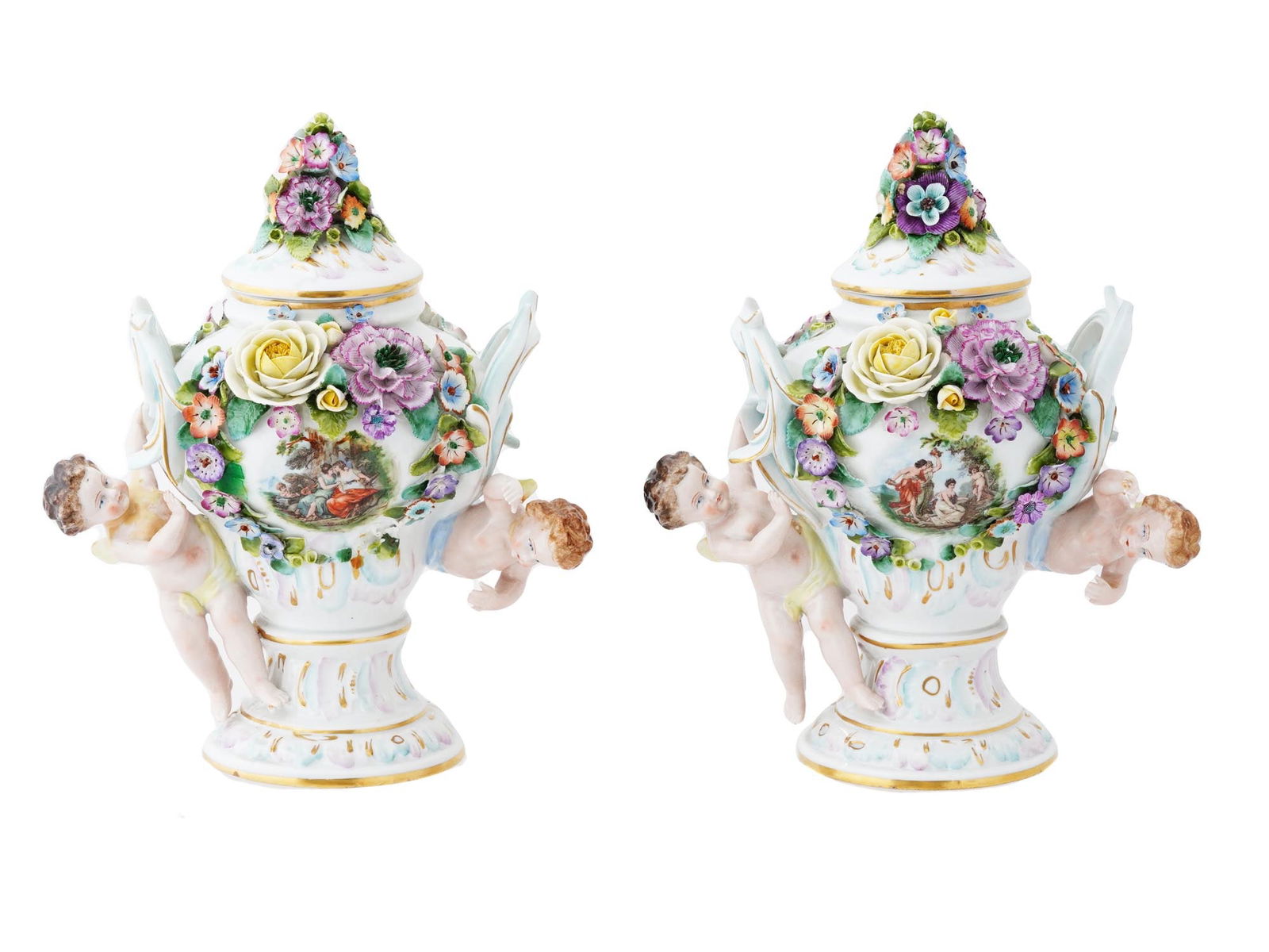 ANTIQUE SITZENDORF DRESDEN COVERED PORCELAIN VASES (1 of 9)